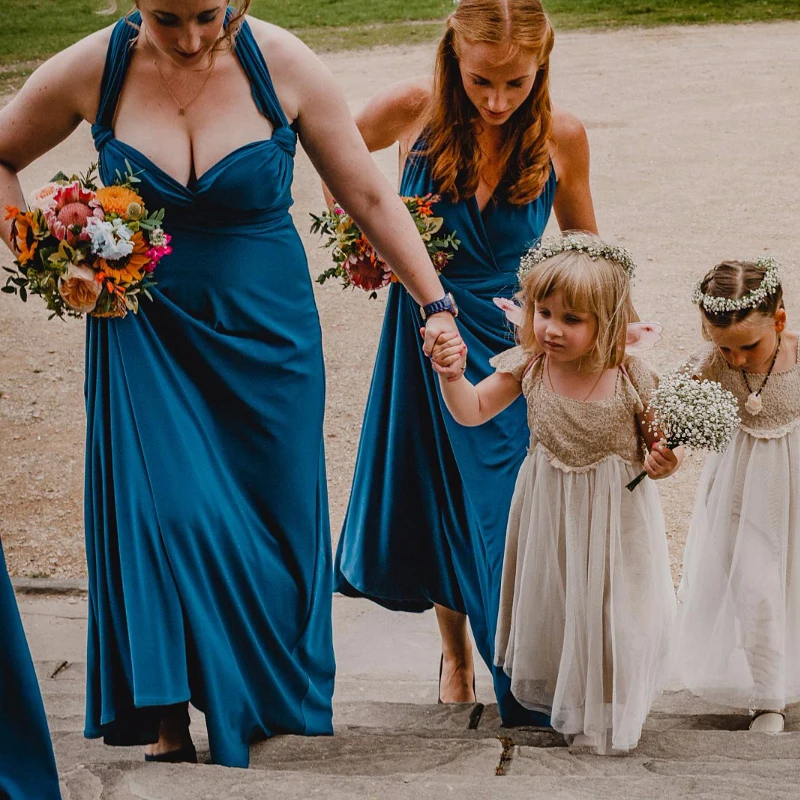 Vestido de dama de Honor Maxi infinito de LICRA hasta el suelo personalizado Convertible fiesta de boda invitado dama de Honor una línea vestidos torcidos