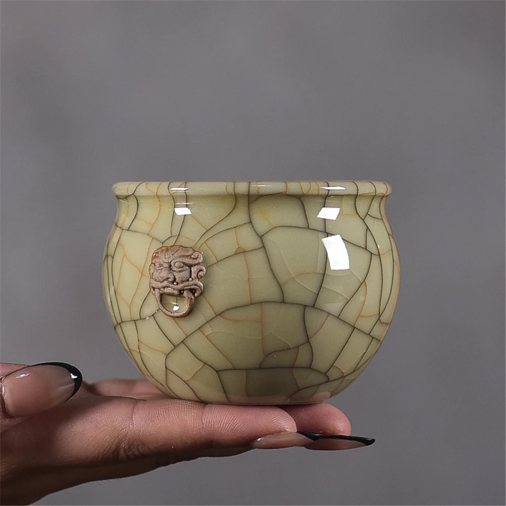 

Chinese Kung Fu Teacup 1PC Flat Cup 5oz Ceramic Cups of Tea Handmade Celadons Porcelain Drinkware Decor Auspicious Cloud Pattern