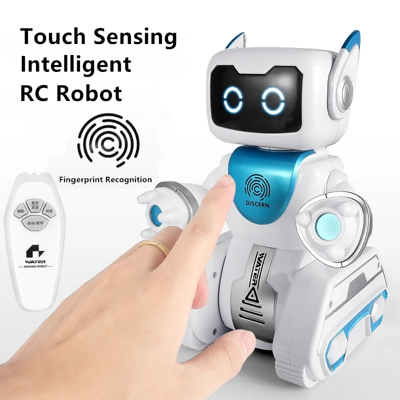 Water And Electric Mix RC Robot Fingerprint Recognition Touch Sensing Obstacle Avoidance Sing And Dance Flash Eye RC Toy For Kid