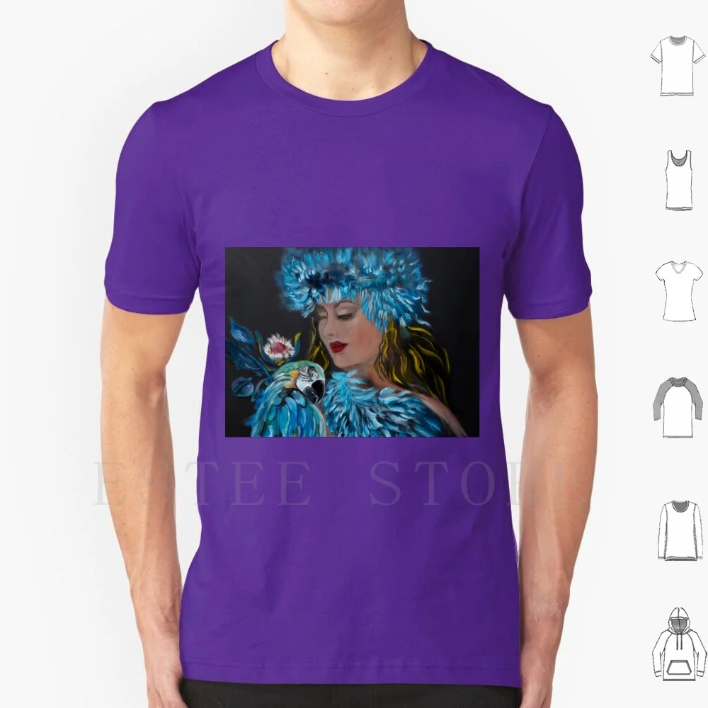 Miss Hula And The Bird My Beautiful Macaw Sits On My Shoulder To Keep Me Company. T Shirt Men Cotton 6xl Bird Macaw Blue Bird