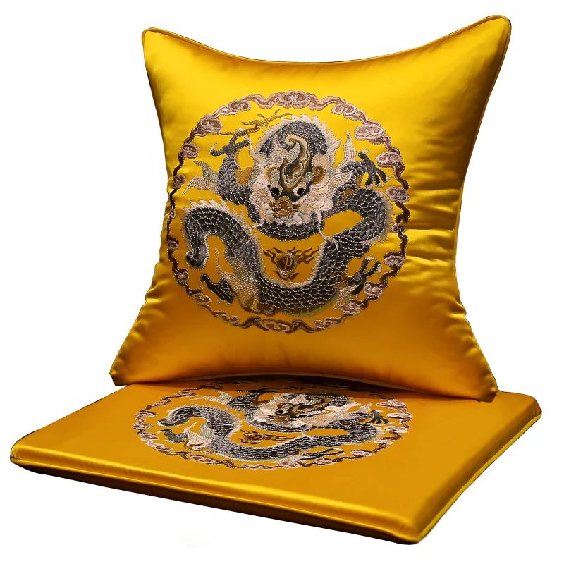 

Chinese Embroidery Dragon Seat Cushions Sofa Dining Chair Pad Office Home Decoration Satin Armchair SItting Mat