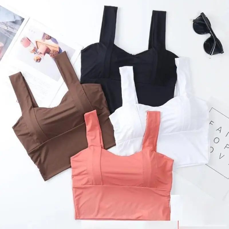 Sujetador deportivo sin costuras para Yoga, ropa interior para mujer, Top de Fitness, sujetador con cinturón de hombro ensanchado, chaleco corto