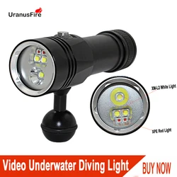 Uranusfire Video di Immersione Subacquea Luce di Riempimento Lampada subacquea XM-L2 XPE led 3 modalità Bianco Rosso Fotografia Tattico dive torcia Elettrica della Torcia