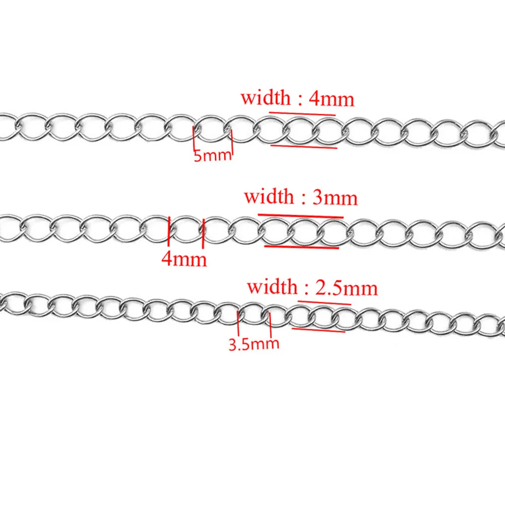 ブレスレット用ステンレススチールエクステンションチェーン,ステンレススチールジュエリーメートル/ロット,幅2.5/3/4mm,日曜大工用