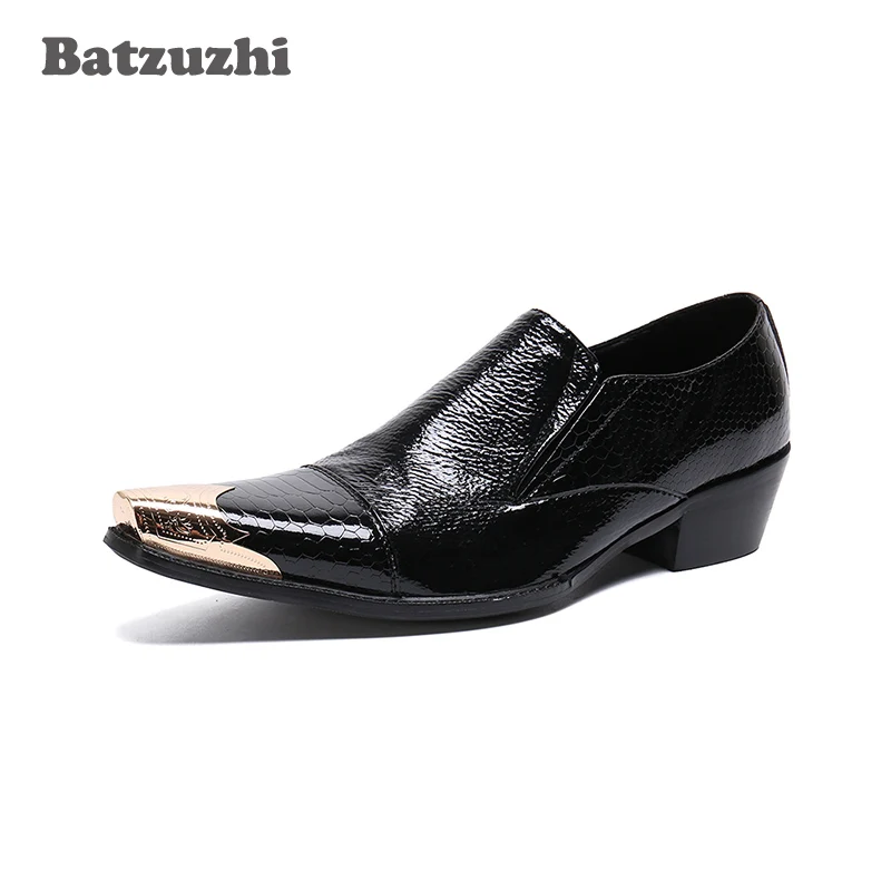 

Batzuzhi Men Shoes 6CM High Heels Pointed Toe Black Business Leather Shoe Genuine Leather zapatos de hombre, Big Size US6-12, 46