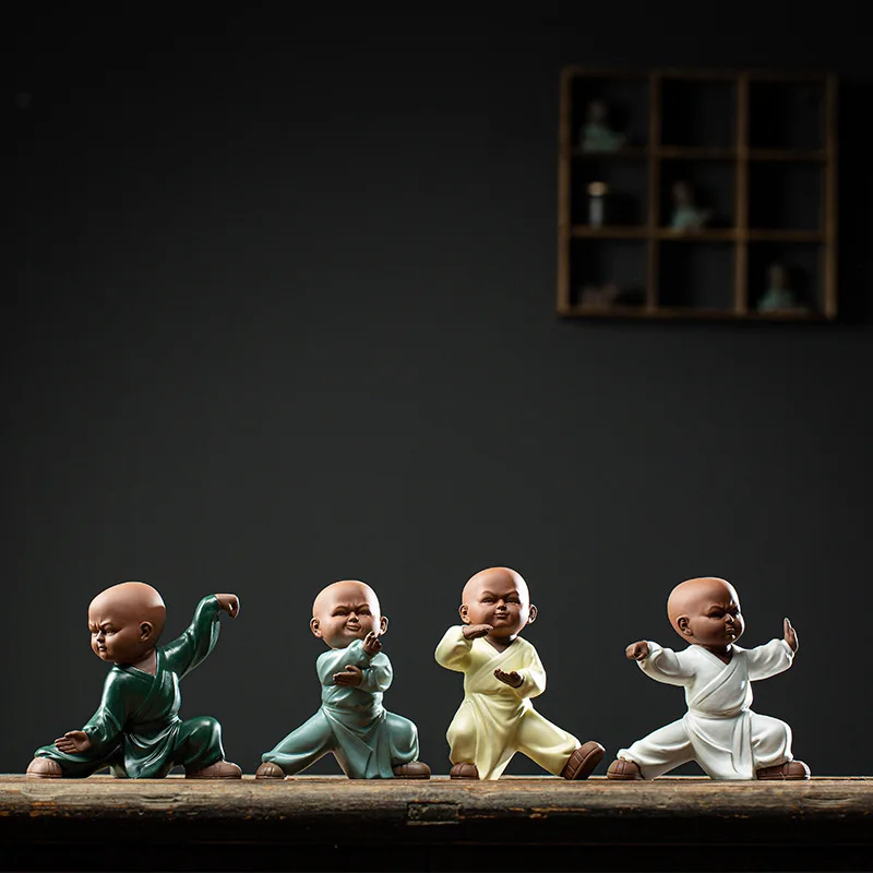 Purple Clay Pottery Little Monk Zen Curio Shelf Ornaments Ceramic Chinese Household Tai Chi Martial Arts Character Tea Ceremony