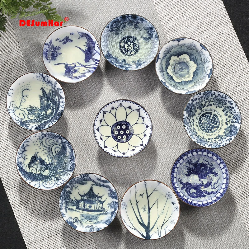 4pcs/set Blue and white porcelain tea Cup,Hand-painted Cone Teacup,Chinese style pattern teacups,Tea accessories Puer cup set