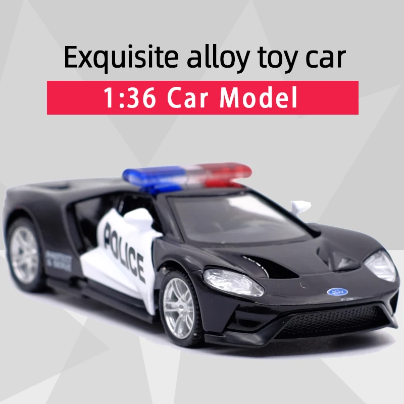 RMZ CITY 1:36 FURD GT Police Alloy Diecast Car Model Toy With Pull Back For Children Gifts Toy Collection