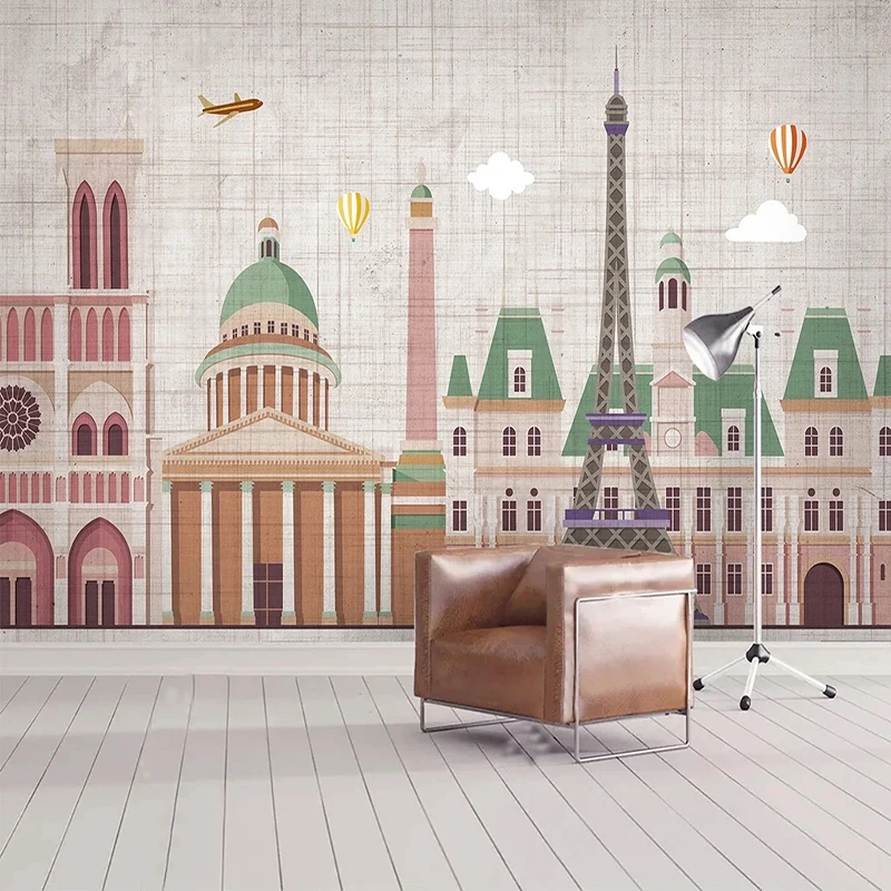 

Custom Murals Wallpaper Modern City Architecture Retro Geometry Cartoon Wall Painting Living Room TV Backdrop Papel De Parede