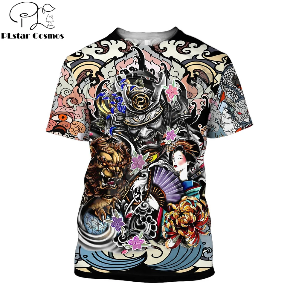 2021 Summer Men t-shirt Samurai and Dragon Tattoo 3D ALL OVER Printed Harajuku Casual short Sleeve Tee shirts Unisex tops QDL024