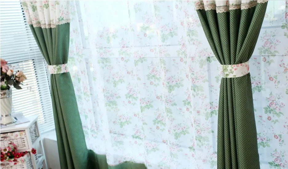 Custom curtains  Cortina  Curtain and tulle set Floral drapes green curtains