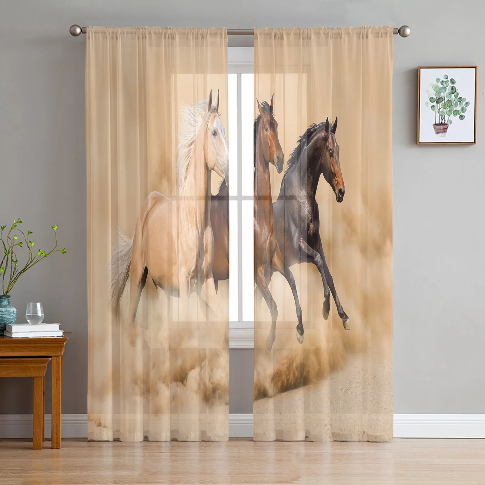 Running Horse Animal Window Treatment Tulle Modern Sheer Curtains for Kitchen Living Room the Bedroom Curtains Decoration