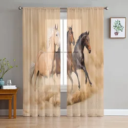 Cortinas transparentes modernas de tul para cocina, tratamiento de ventana de animales de caballo corriendo, sala de estar, decoración de dormitorio