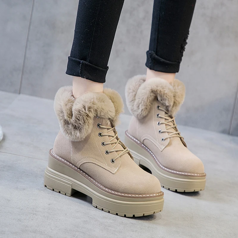 

Women's Snow Boots 2019 Winter Genuine Leather Wedges Shoes Woman Ankle Boots Warm Plush Ladies Winter Heels Boot Snow Shoes