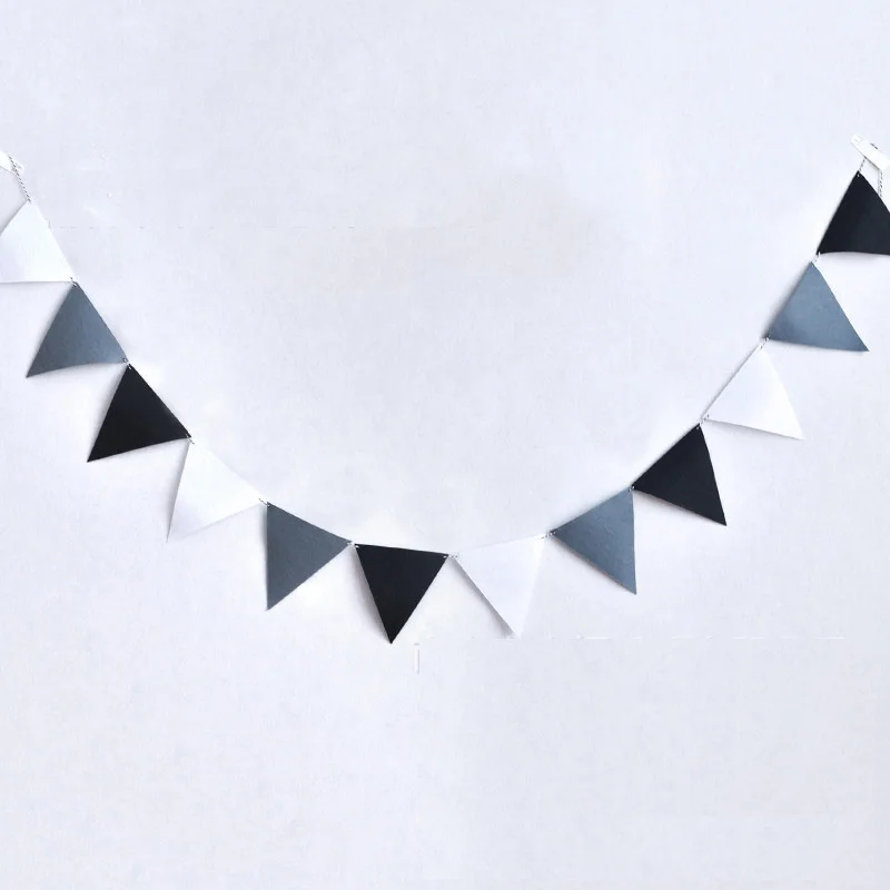 

8M 18Flags Grey White Black Classic Pennants Bunting Banner Wedding/birthday Party Flags Hang Garland Decoration Supplies