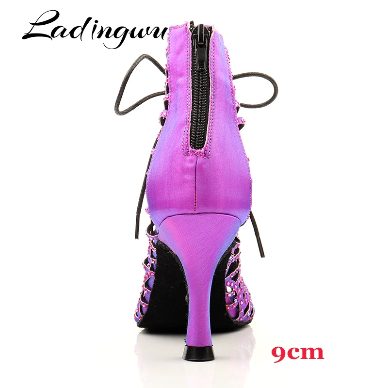 Ladingwu Latin Dance Shoes For Women Gradient Satin Salsa Dance Shoes For Girls Ballroom Dance Boots Unique laser pattern