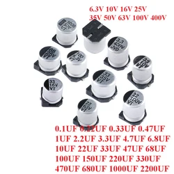 10pc SMD Aluminum Electrolytic Capacitor 6.3V 10V 16V 25V 35V 50V 63V 1UF 2.2UF 10UF 22UF 33UF 47UF 100UF 220UF 330UF 470UF 1000