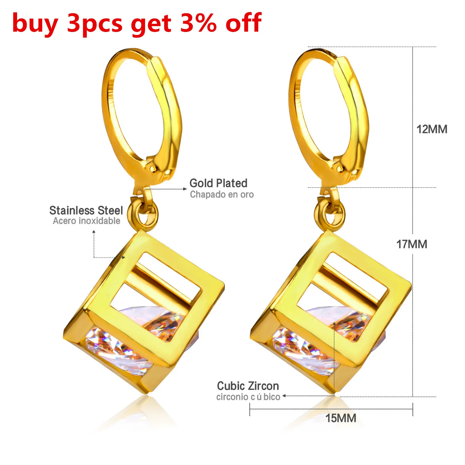 LUXUSTEEL Cubic Zirconia Dangle Earrings Hollow Golden Color Fashion Jewelry Wholesale/Retail Crystal Earrings For Women