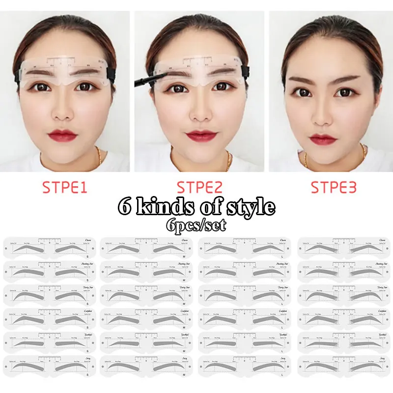 6 Style Makeup Eyebrow Mold PEVA Soft Eyebrow Shaper With Elastic Band Reusable DIY Makeup Tools For Beginner Eyebrow Stencils