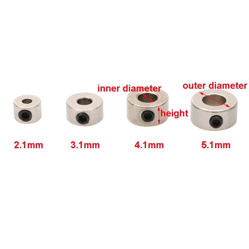 Metal Landing Gear Stopper Roda Lock Collar, Eixo Bloqueio Bucha Fastener, RC Barco Elétrico, Dia Interno, 2.1mm, 3.1mm, 4.1mm, 5.1mm, 10Pcs