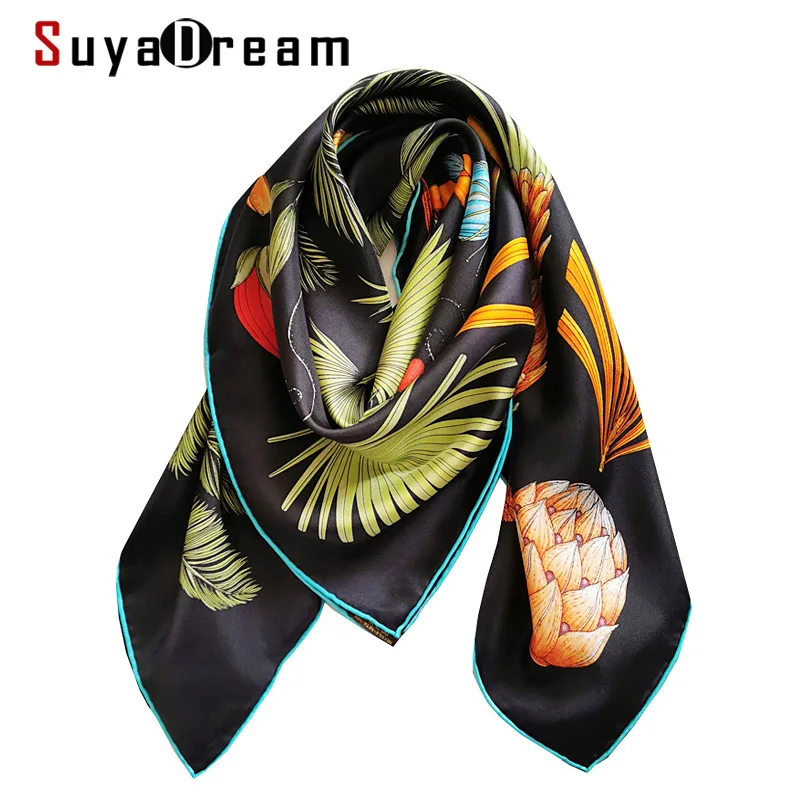 Suya Dream Woman Silk Scarf 100%Real Silk 110x110cm Square Printed Scarves Chic style Decorate Spring Autumn Shawl