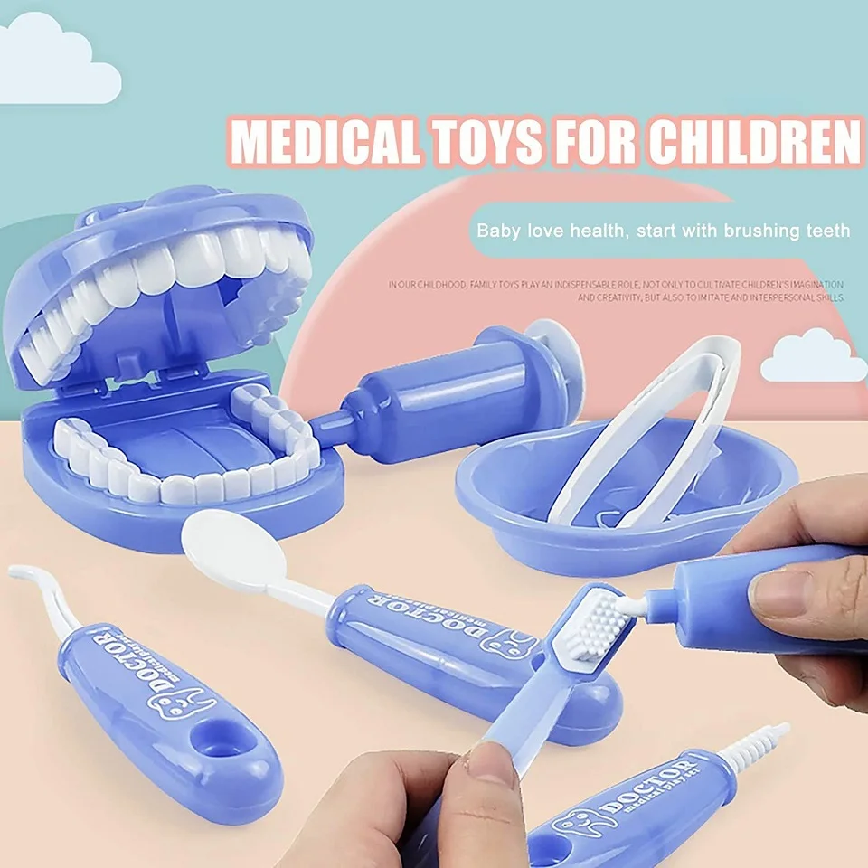 9Pcs Dental Kit Toy Dentistry Toys Role Play Dentist Check Teeth Educational Kids Toys Simulation Doctors Set For Boy Girls Gift