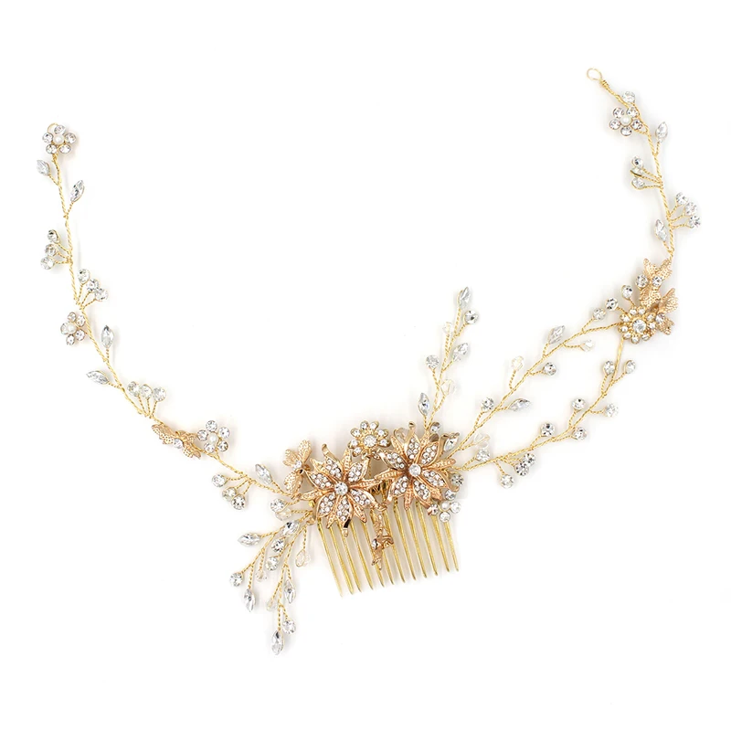 O824 Crystal Alloy Bunga Mutiara Headband Beaded Wanita Perhiasan Berlian Bride Headband Headpiece