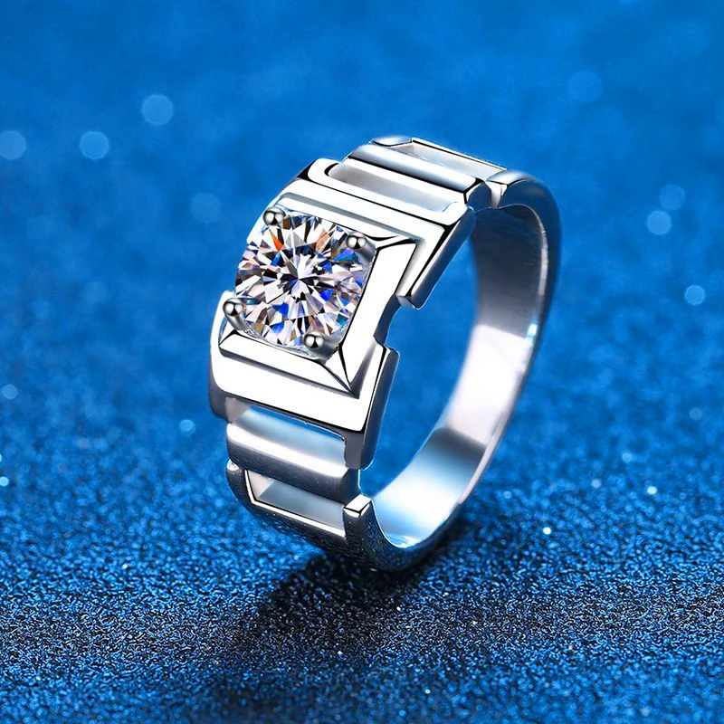 1 Carat Moissanite Ring For Men 14K White Gold Plated Sterling Silver Rings Round Diamond Engagement Wedding Ring Include Box