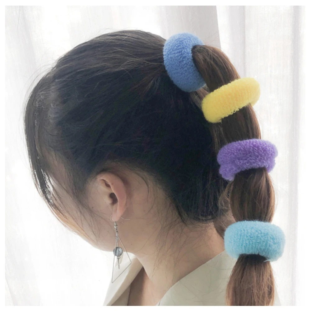 12pcs Cotton Elastic Stretchy Ponytailers Wide Thick Hair Ties Scrunchies Babies and Teens Fuzzy Hair Accessories for Girl