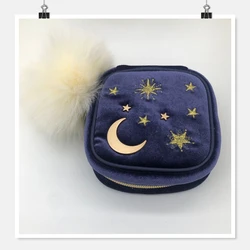 Starmoon embroidery jewelry box travel portable mini square jewelry box ring nail earring necklace storage bag