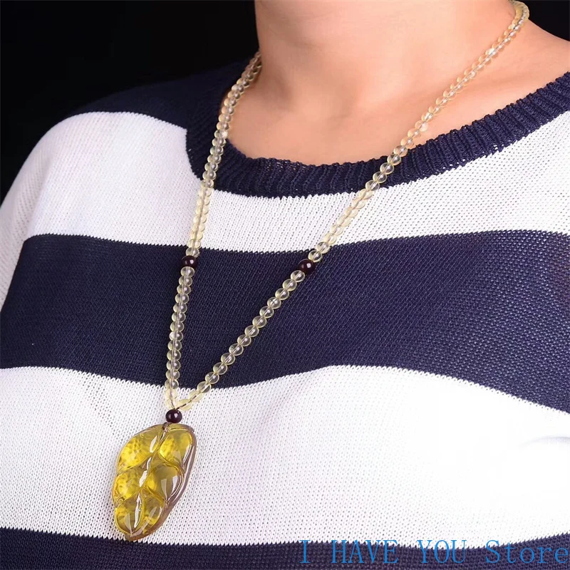 New Dominican Water Water Blue Pelp Leaves Pendant Men's Amber Wax Career Has A Sweater Chain Ethnic Necklace