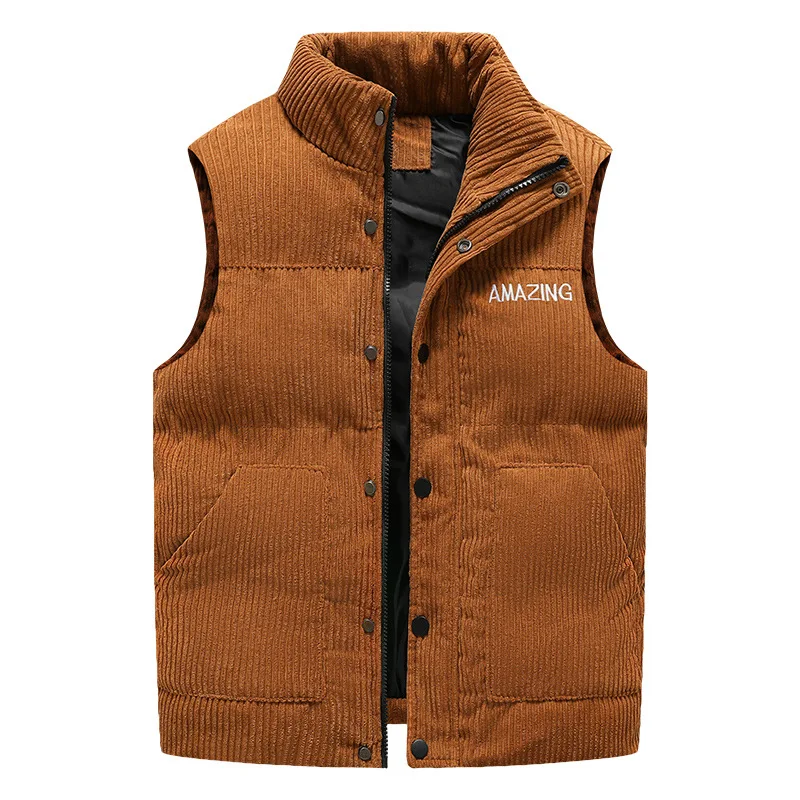 2021 New Winter Corduroy Vest Men Warm Coat Stand Collar Sleeveless Jacket Thicken Cotton Padded Men Thermal Waistcoat M-8XL