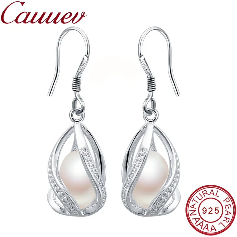 Natural Freshwater Pearl Drop Earrings For Women Elegant 925 Sterling Silver Anti allergy Earrings DIY Cage Jewelry 2019 cauuev