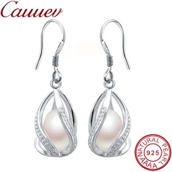 Natural Freshwater Pearl Drop Earrings For Women Elegant 925 Sterling Silver Anti allergy Earrings DIY Cage Jewelry 2019 cauuev