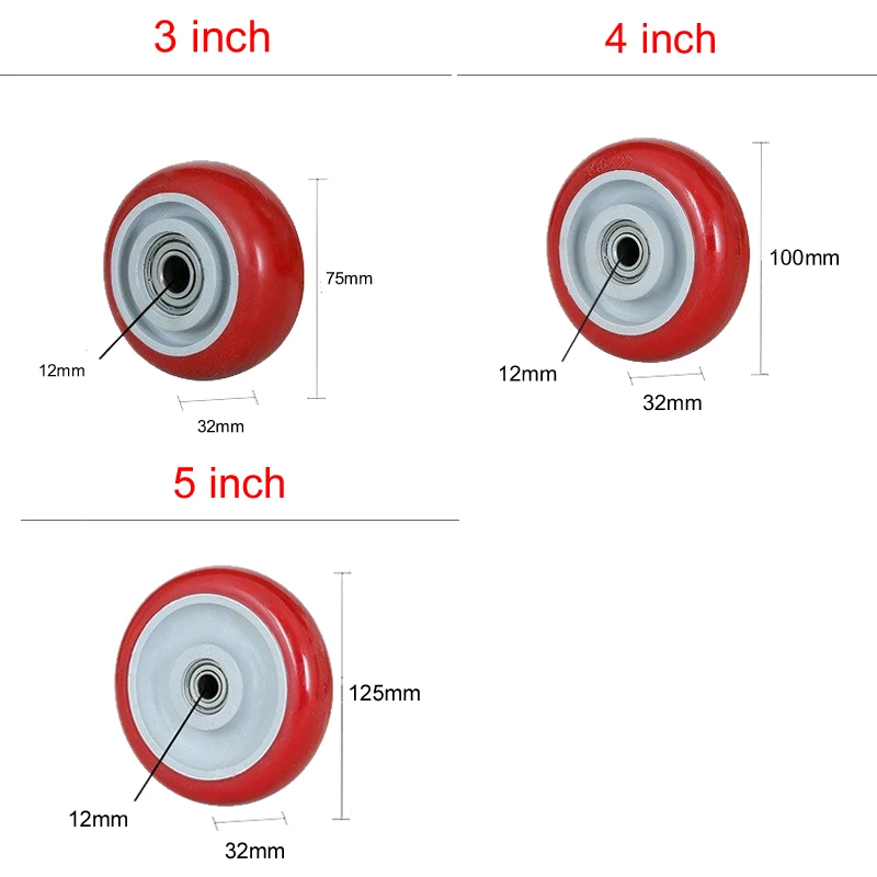 Ruota di ricambio in PU 3 4 5 pollici ad alta capacità di carico ripiano per carrello resistente all\'usura ruota in poliurea resistente all\'usura e