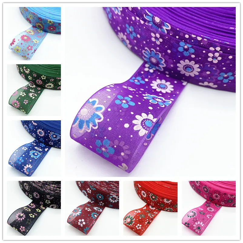 5 yards 25mm Printing Flower Organza Ribbons For  Gift Packing Wedding Decoration DIY