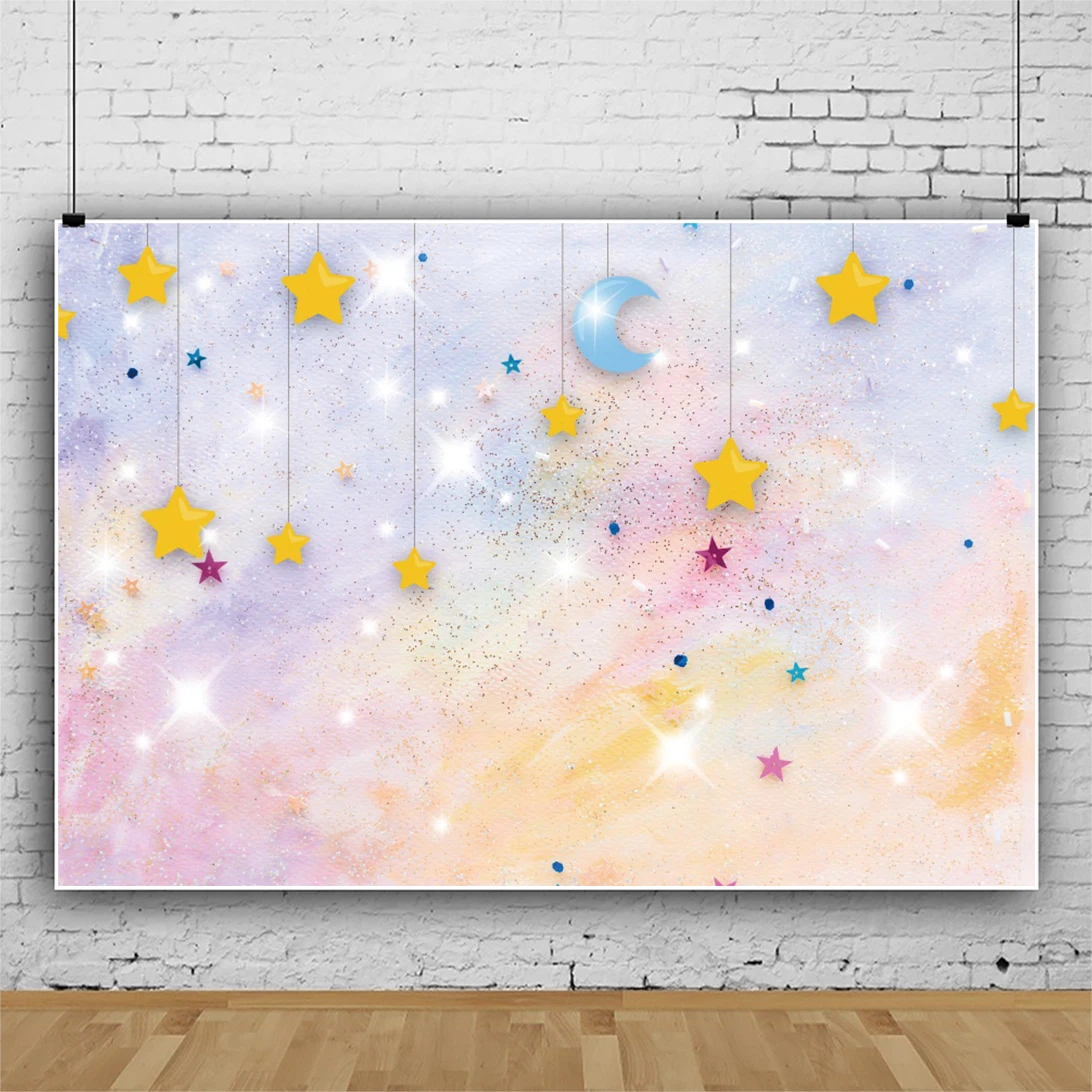 Laeacco Dreamy Gradient Color Background Star Moon Glitter compleanno sfondo per fotografia ritratto di bambino personalizza photo studio