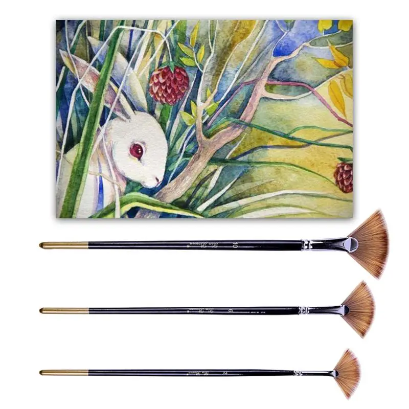 3Pcs Fan-shaped Watercolor Paint Brushes Set Nylon Hair Rod Oil Acrylic Painting Brush Pen Art Supplies