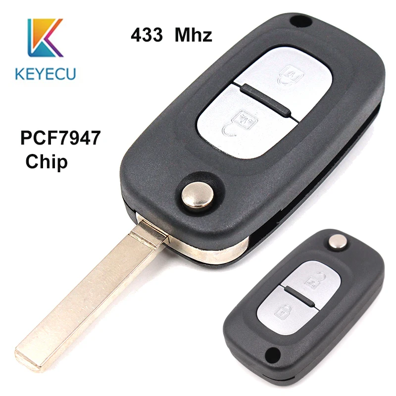 

KEYECU for Renault Clio 3 Master Kangoo Twingo 2006-2009 2010 2011 2012 2013 Flip Remote Key 2 Button 433MHz ID46 PCF7947 Chip