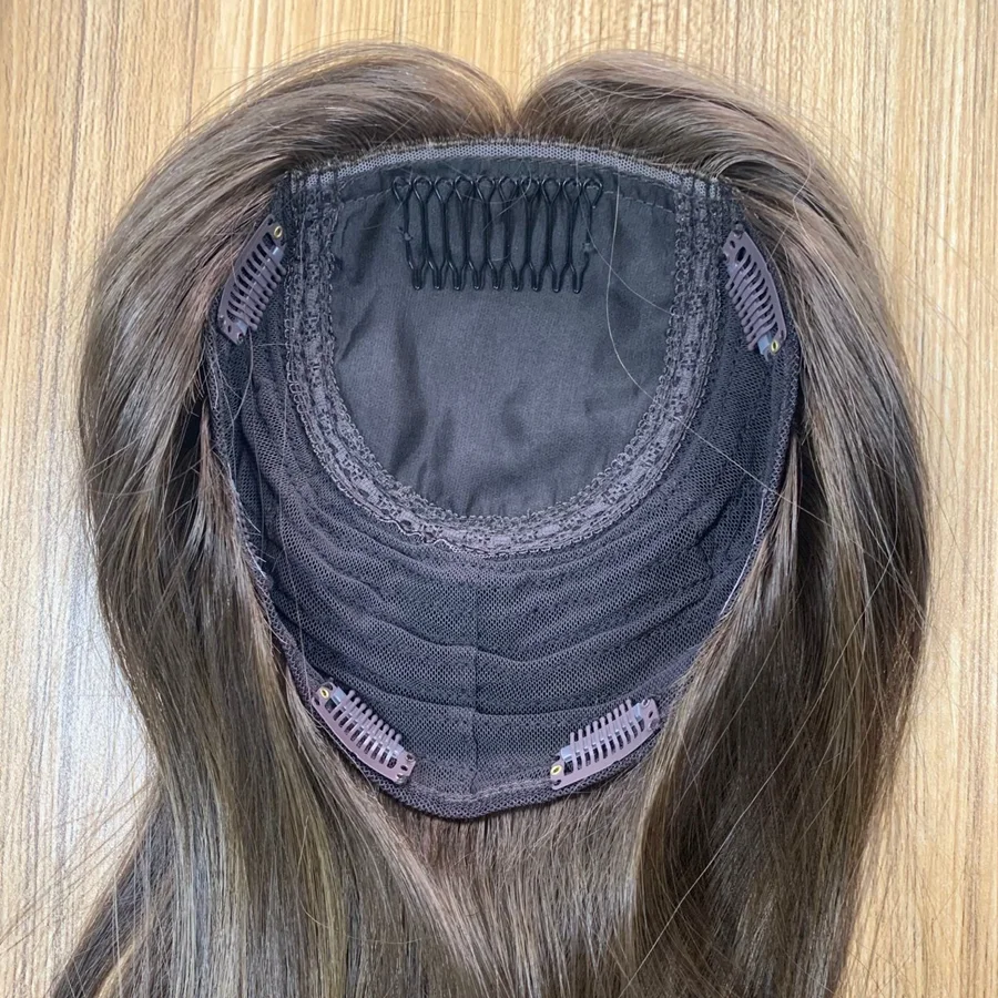 Skin Jewish Topper Soft Silky European Virgin Human Hair silk topper brown base with highlight Kosher Hairpiece  Free  Shipping