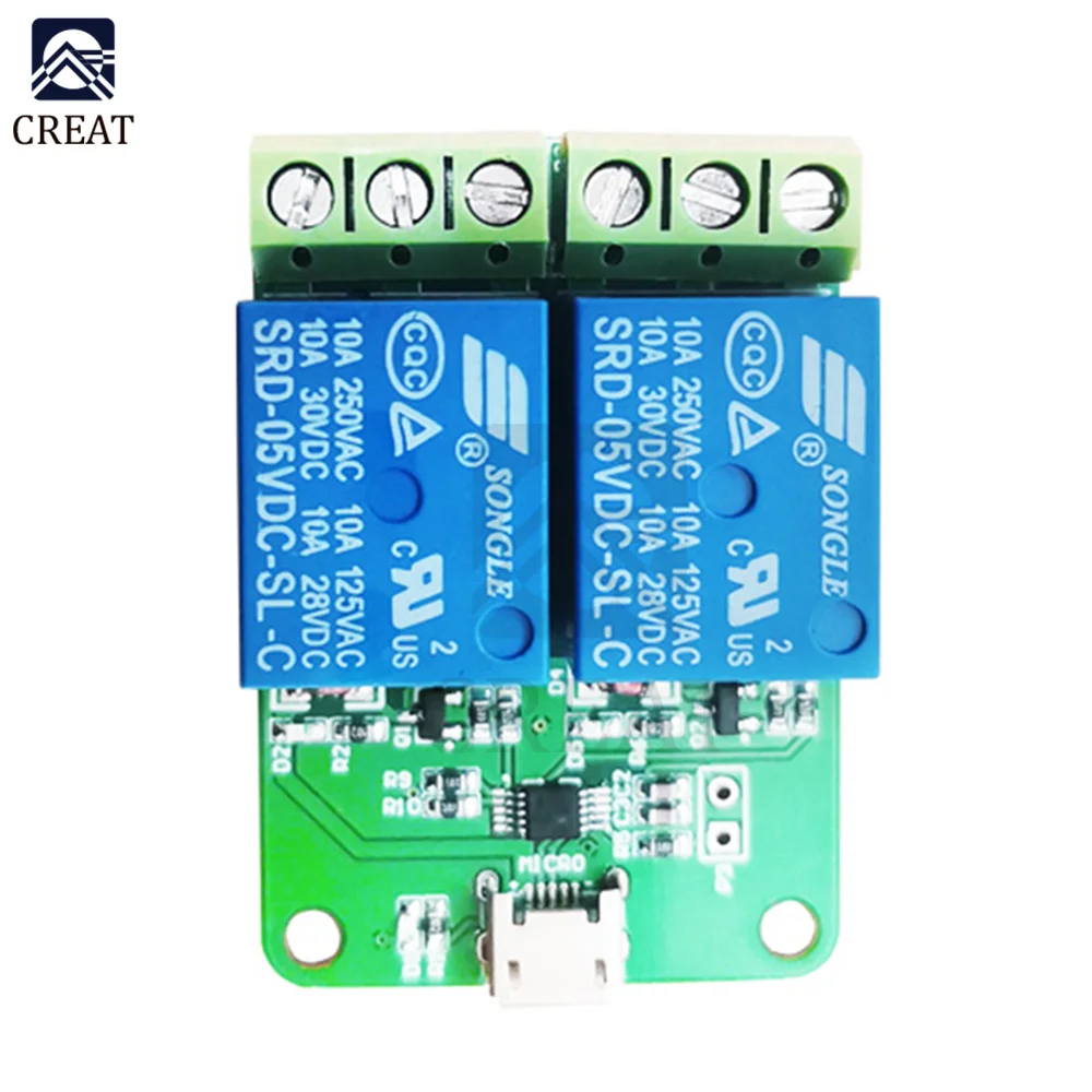 Dual Channel USB Relay Module HID Drive-free Micro Overcurrent Protection Relay Diode Freewheeling Protection  Relay Module 5V