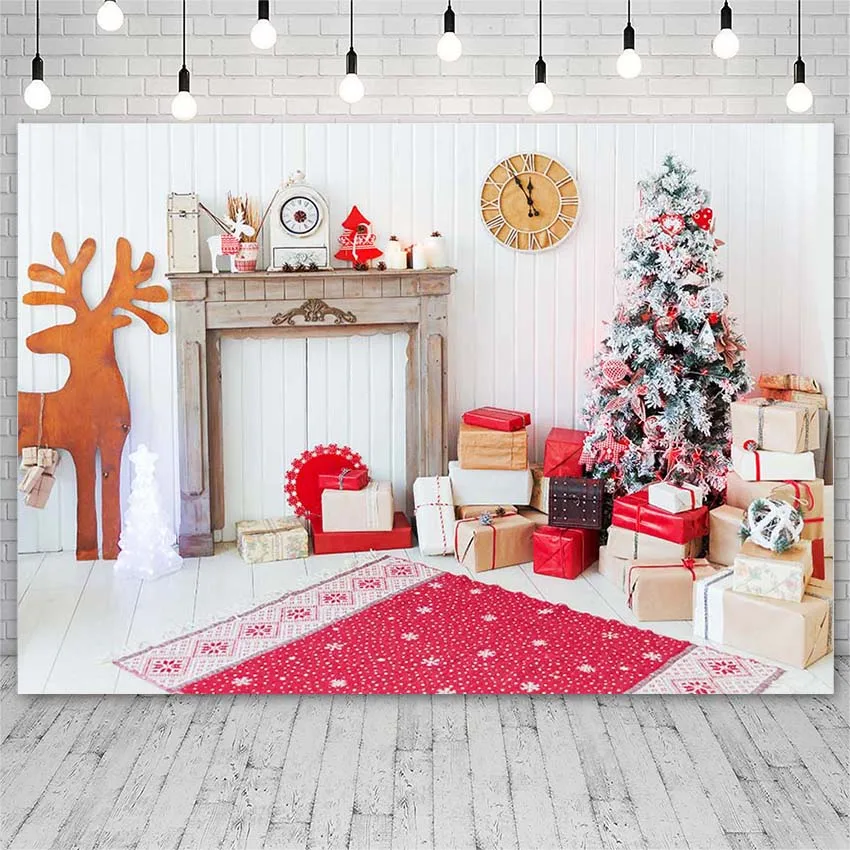 

Avezano Backdrops Merry Christmas Tree Winter Gifts Fireplace Elk Photography Background Photo Studio Photozone Photocall Decor