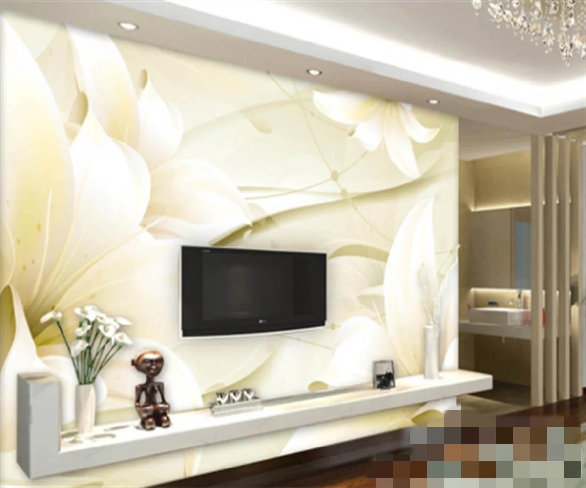 

European and American light yellow lilies 3D TV background wallpaper living room decoration photo mural costume custom wallpaper