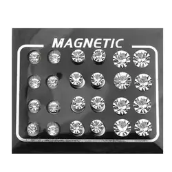 12pairs/lot Round Zircon Magnet Stud Earring Rhinestone Magnetic Ear Studs Magic Unisex Lovers Stud Earrings Wholesale 4/5/6 mm