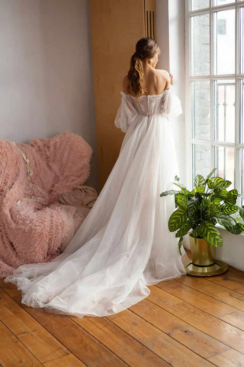 Smileven – robe De mariée style Boho, manches bouffantes, dos nu, épaules dénudées, 2021