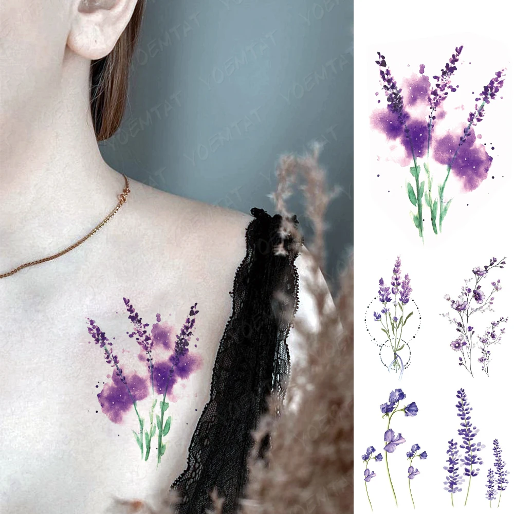 

Waterproof Temporary Tattoo Sticker Girl Sexy Purple Flower Wrist Ankle Chest Transfer Tatoo Body Art Fashion Tatto Women