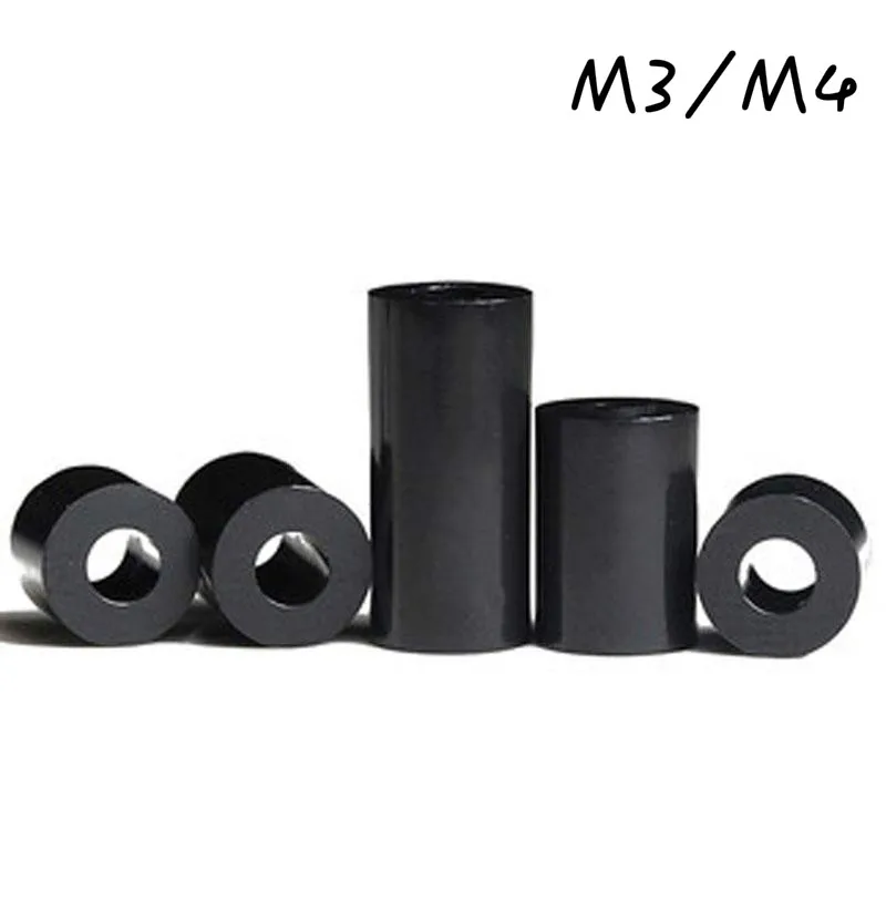 25pcs M3 M4 distanziale tondo in ABS nero distanziale distanziatore Non filettato in Nylon rondella tonda vuota