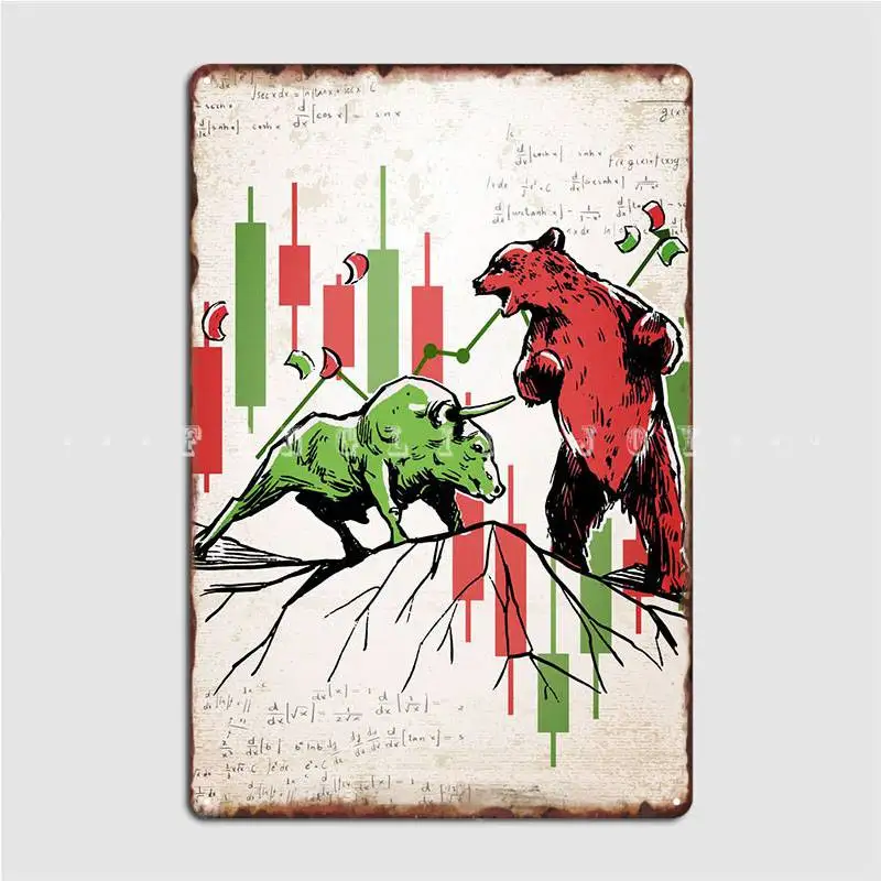 Bears Vs Bulls Trading Metal Plaque Poster Pub Garage Club Designing Garage Decoration Tin Sign Posters