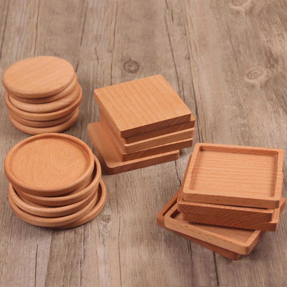 1PC Beech Black Walnut Wood Coasters Tea Coffee Cup Pad Placemats Decor Insulation Cup Mat Household Square Round Drink Mat