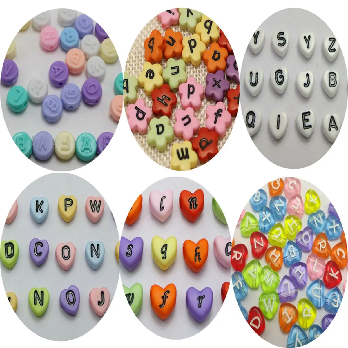 Craft DIY Acrylic Alphabet Letter Beads Various Shape Heart Flower Jewelry Make